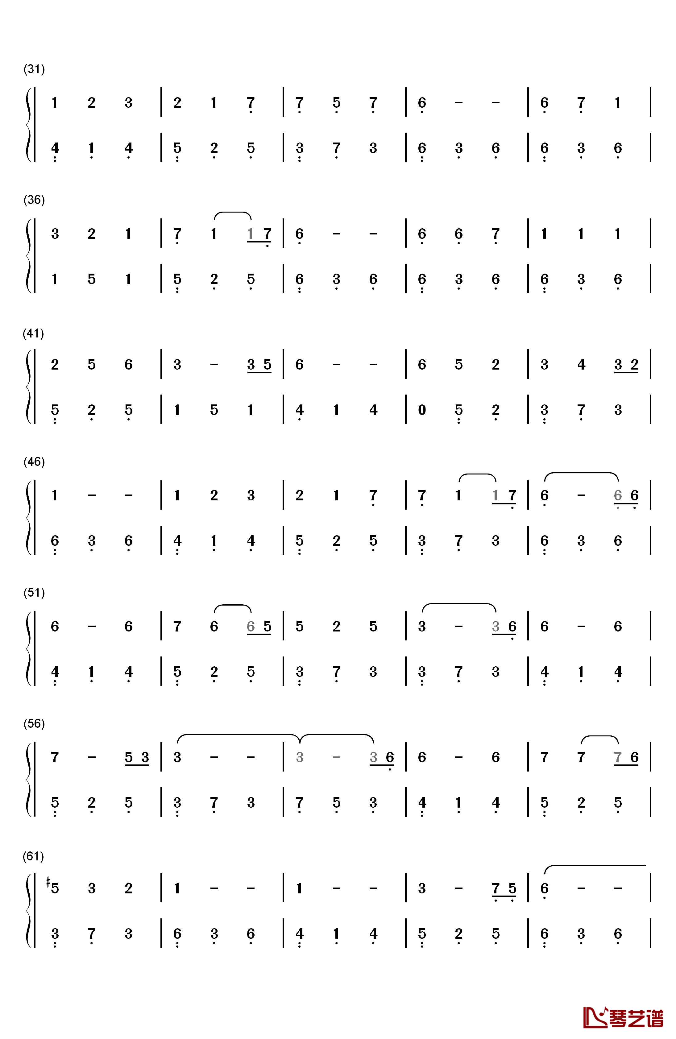 珍惜钢琴简谱-数字双手-李宇春2