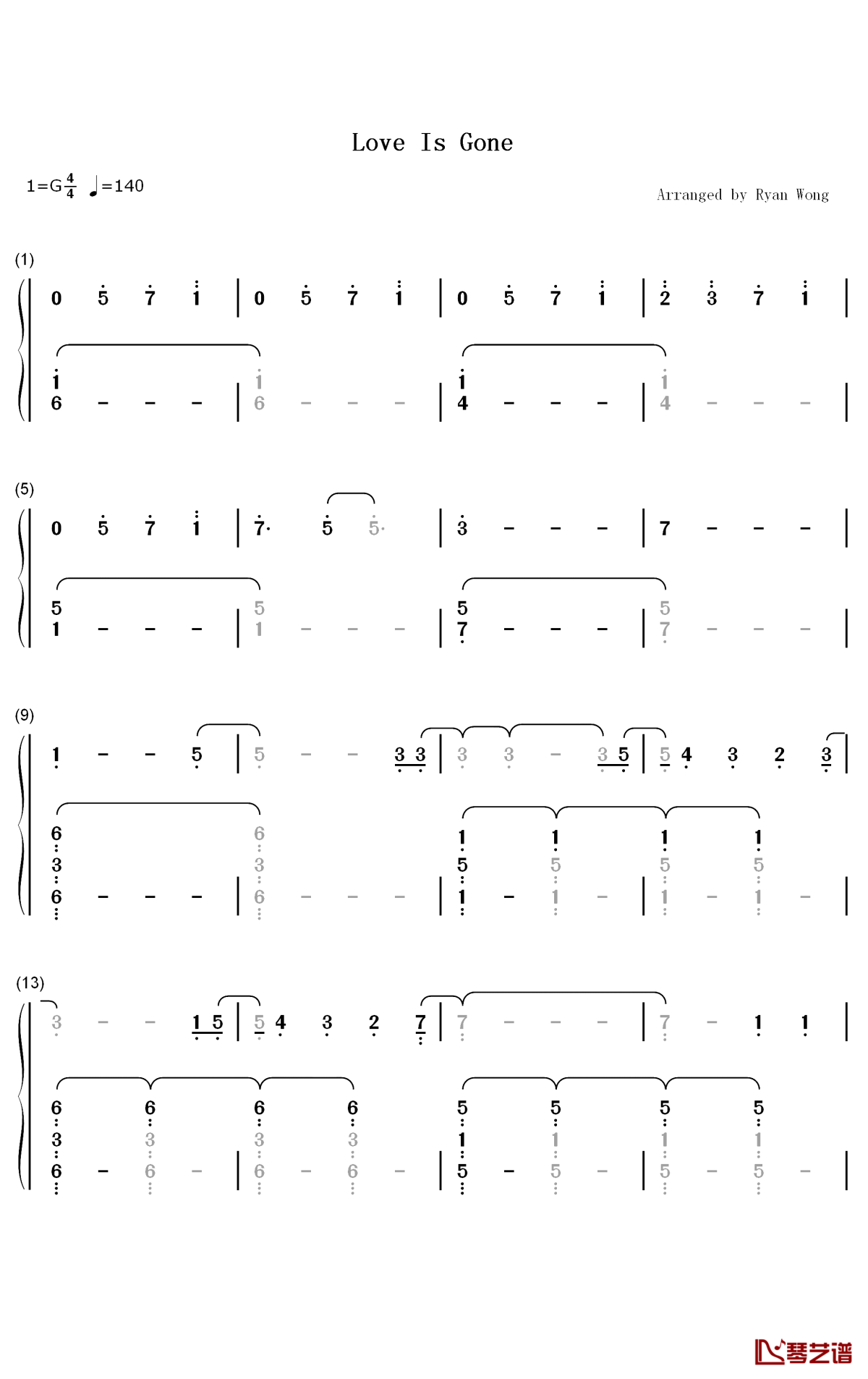 Love Is Gone钢琴简谱-数字双手-Slander Dylan Matthew1