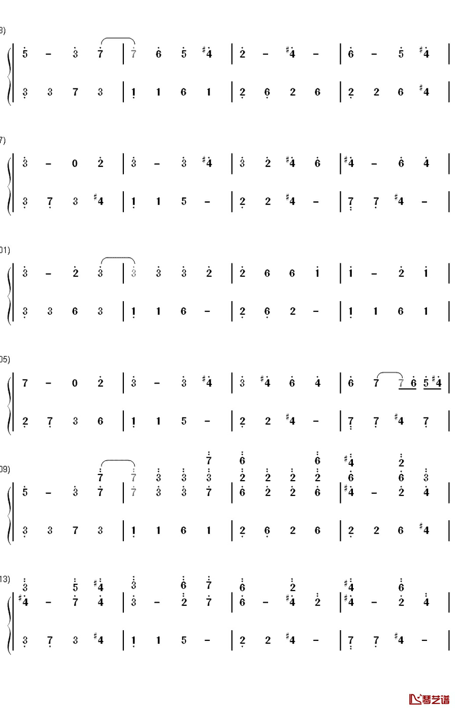 追寻钢琴简谱-数字双手-Music゛◆伤逝ゝ5