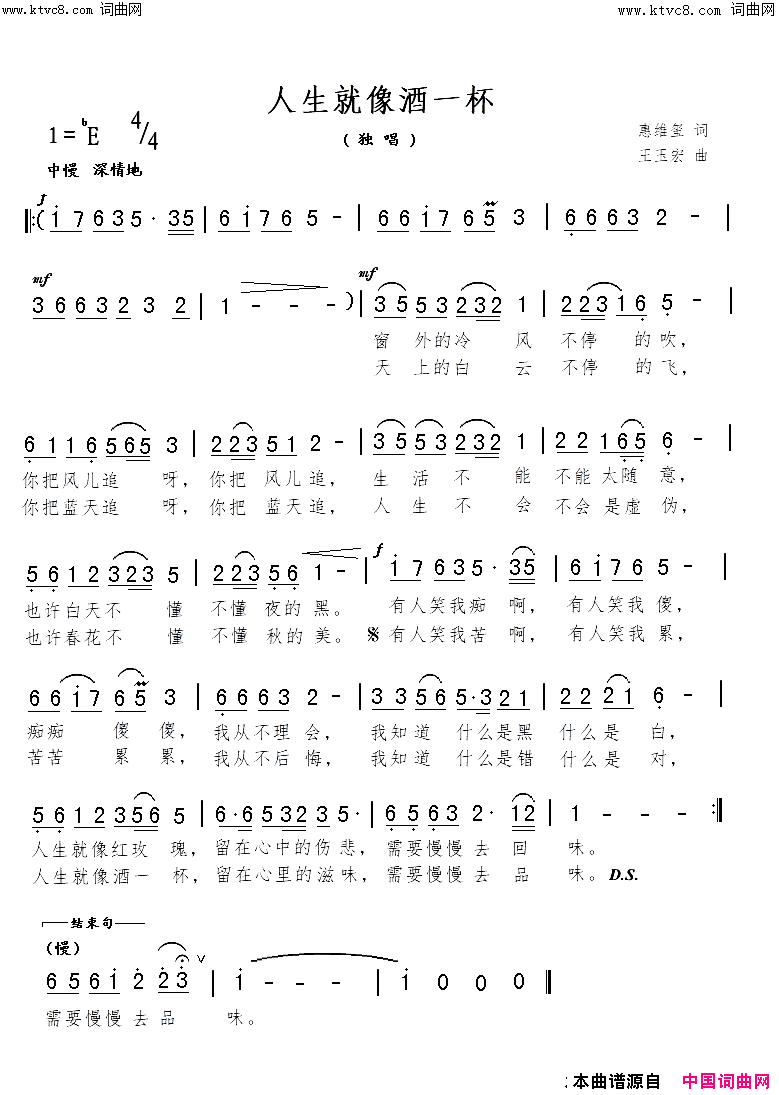 人生就像酒一杯简谱-惠维玺曲谱1