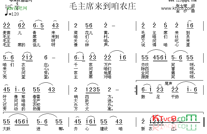 毛主席来到咱农庄简谱-黑鸭子合唱组演唱1