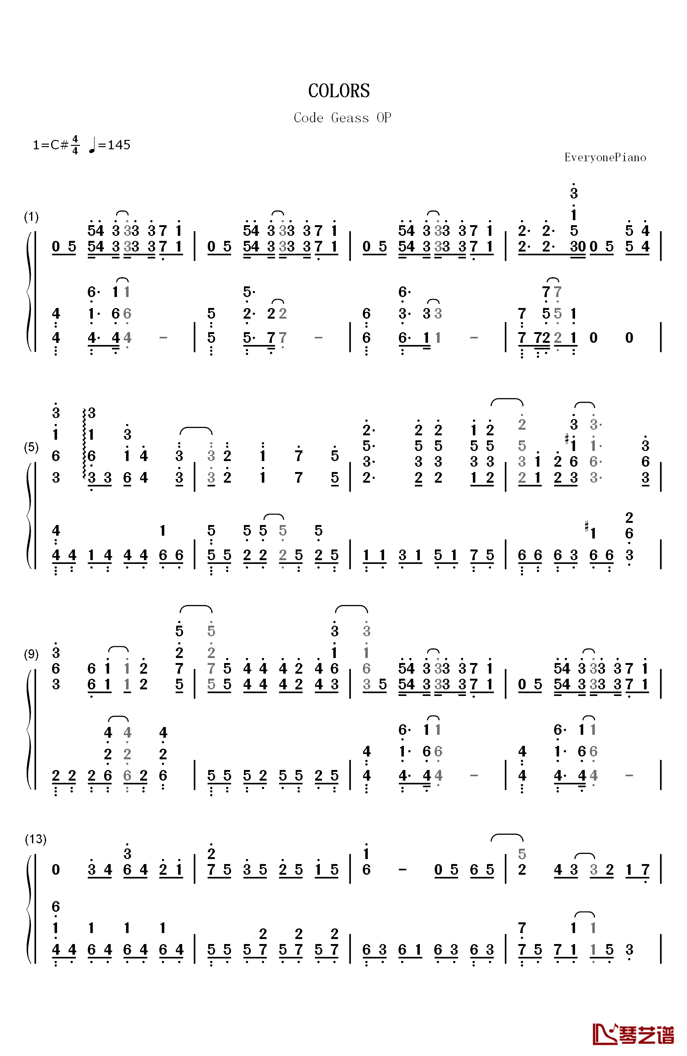 COLORS钢琴简谱-数字双手-FLOW1