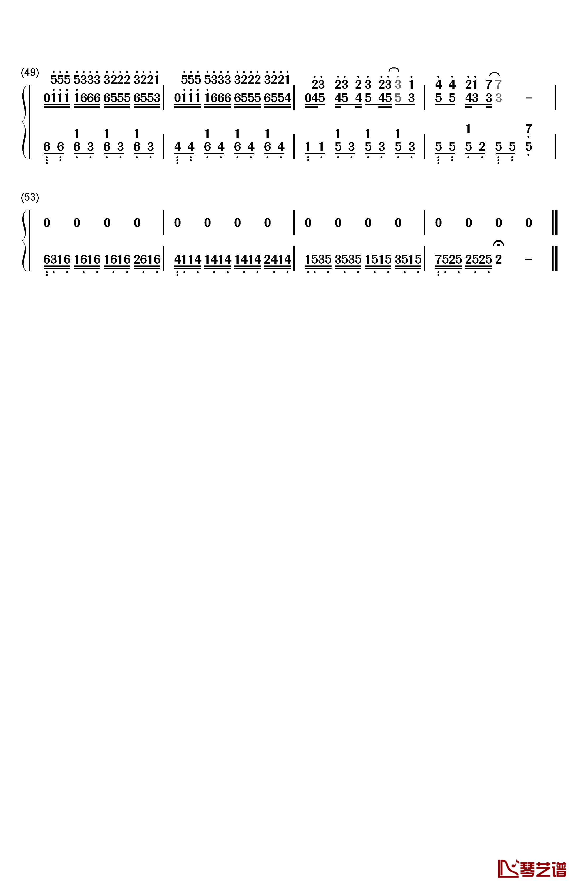 侧脸钢琴简谱-数字双手-于果3