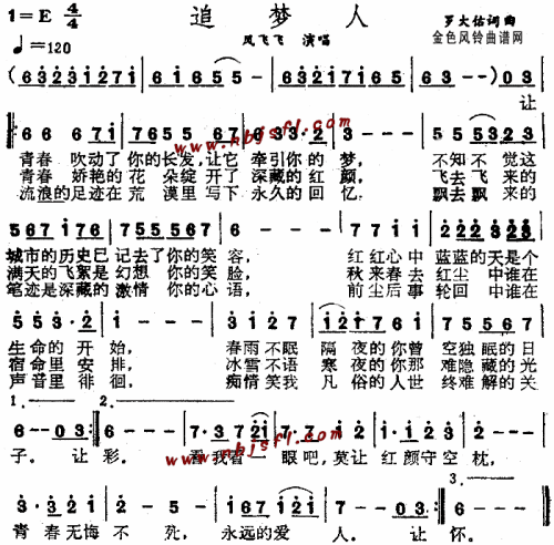 追梦人 《雪山飞狐》插曲 --凤飞飞简谱-凤飞飞演唱-罗大佑/罗大佑词曲1