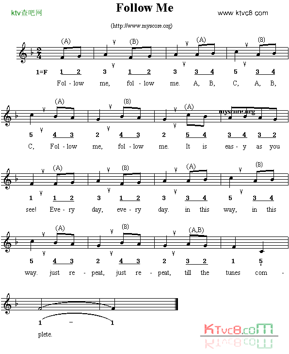 Followme线简谱混排版、英文儿歌简谱1