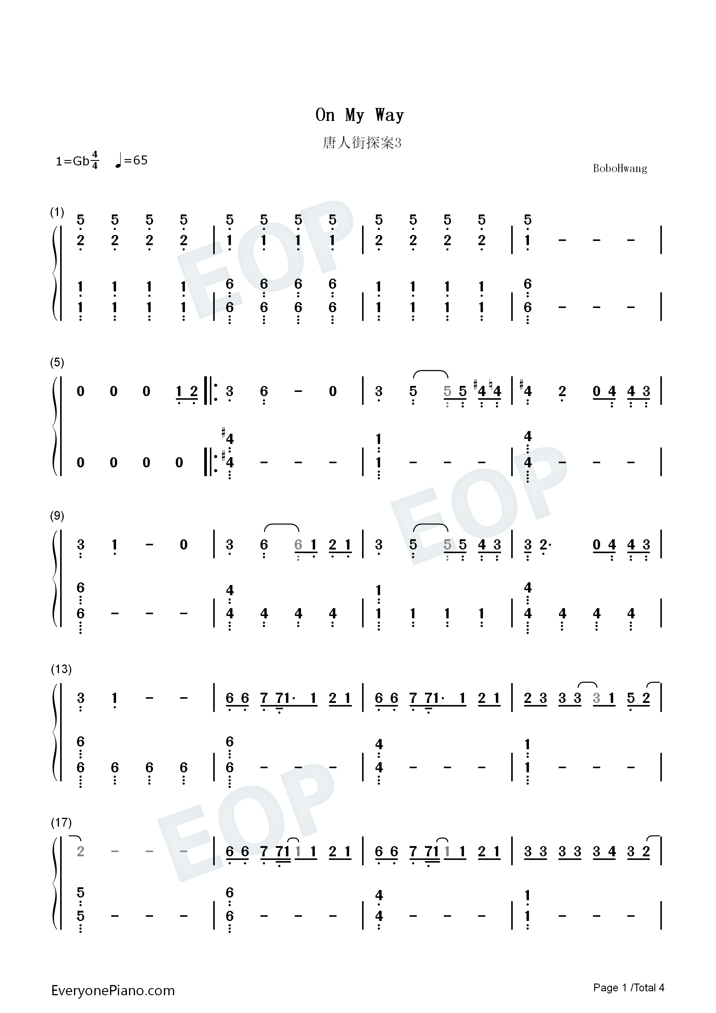 On My Way钢琴简谱-萨吉演唱1