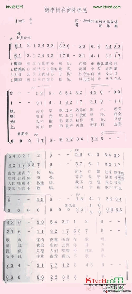 稠李树在窗外摇晃简谱-鲁阿特尼茨基国立俄罗斯民族合唱团演唱1