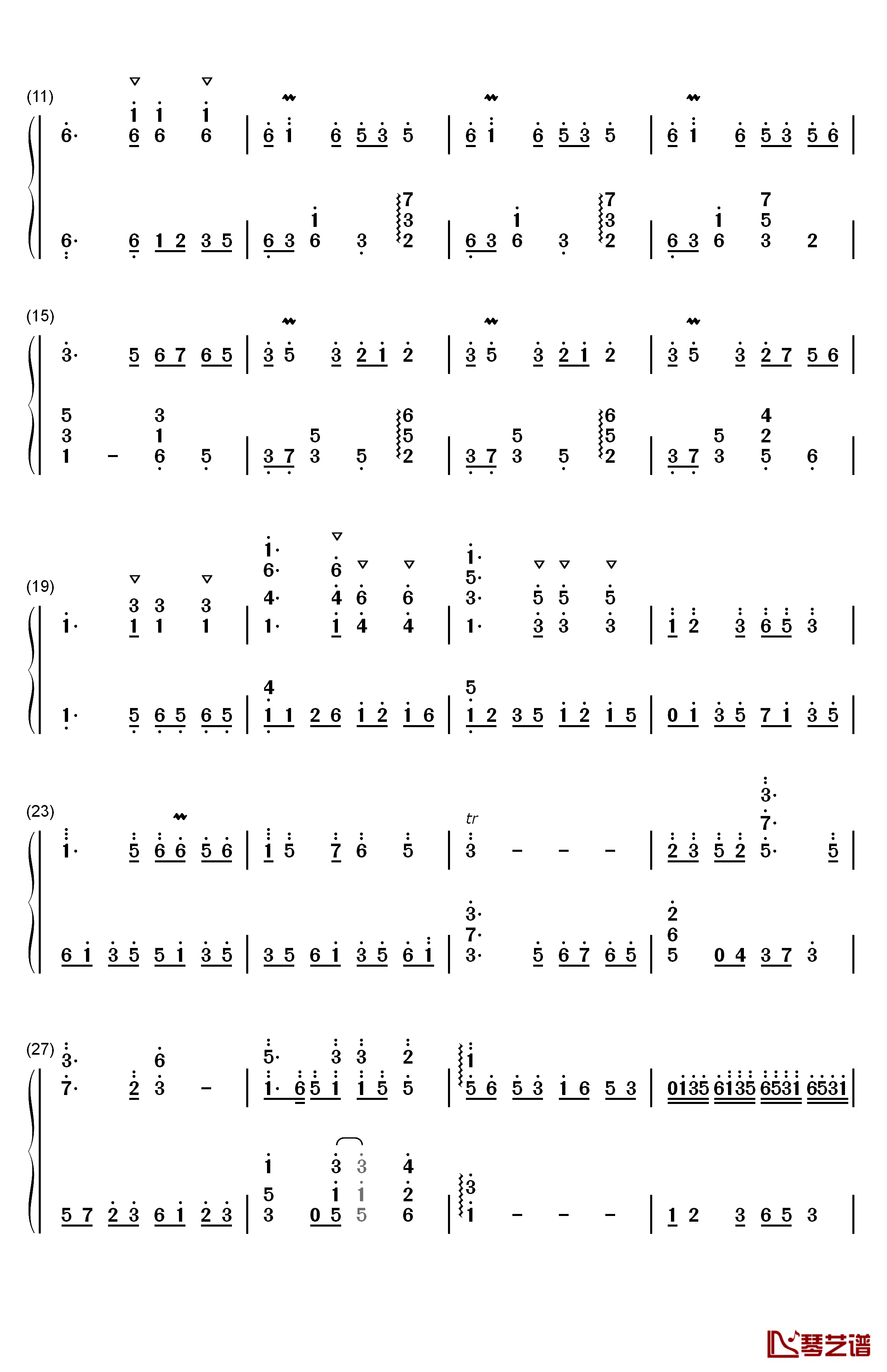 彩云追月钢琴简谱-数字双手-王建中2