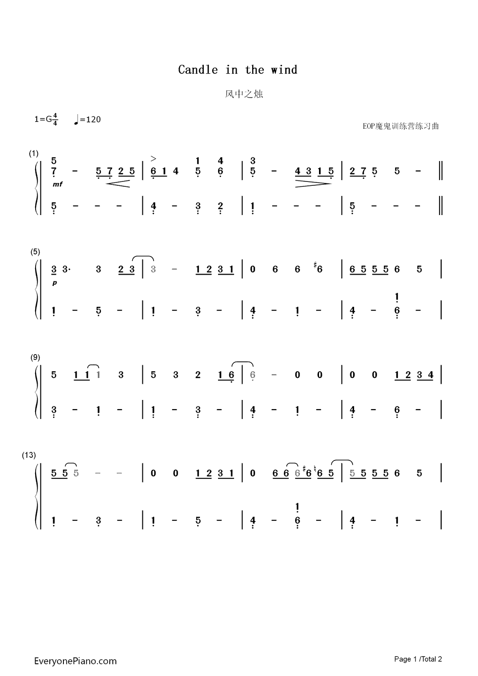 Candle in the Wind钢琴简谱-数字双手-Elton John1