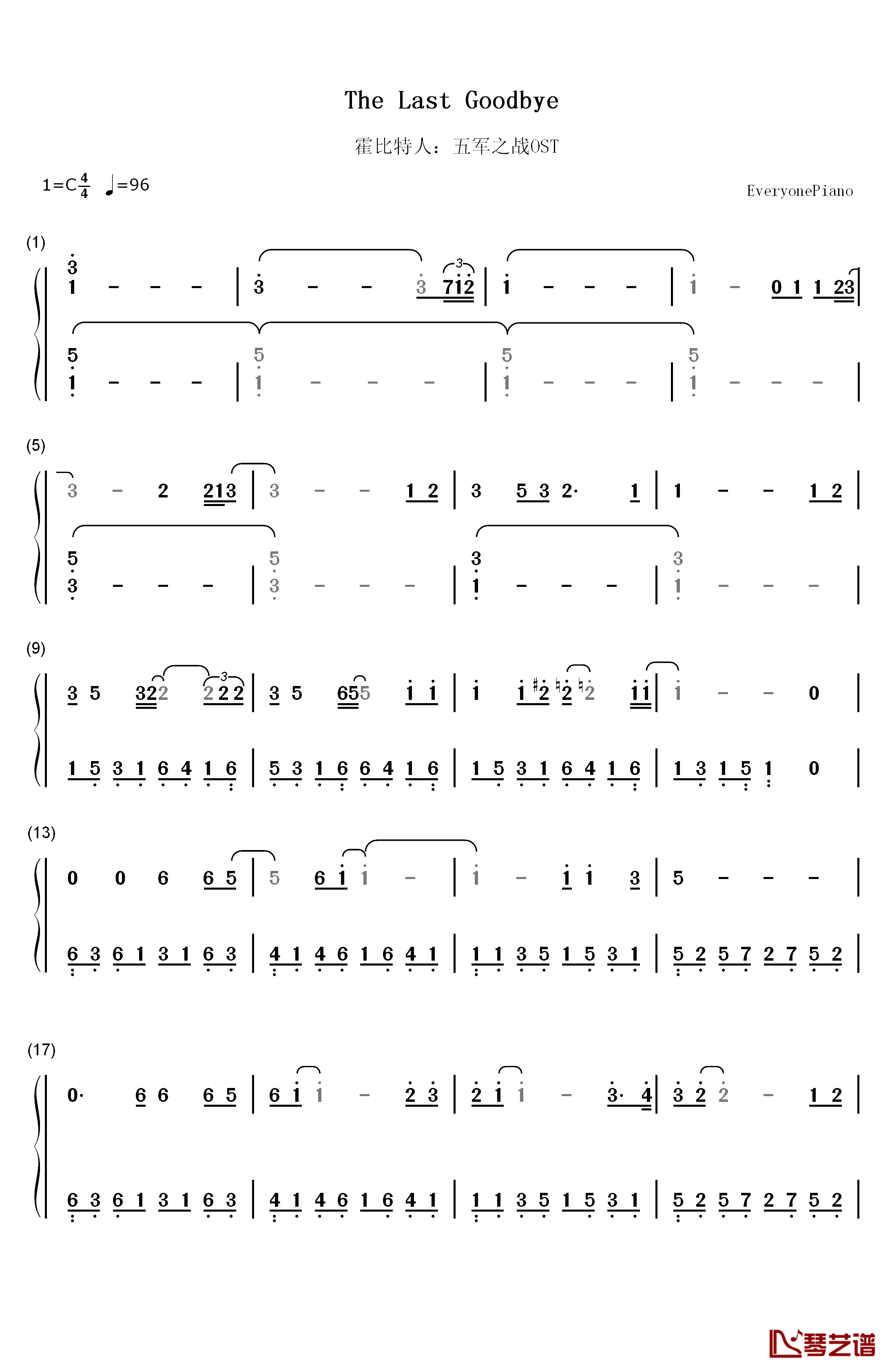 The Last Goodbye钢琴简谱-数字双手-Billy Boyd1