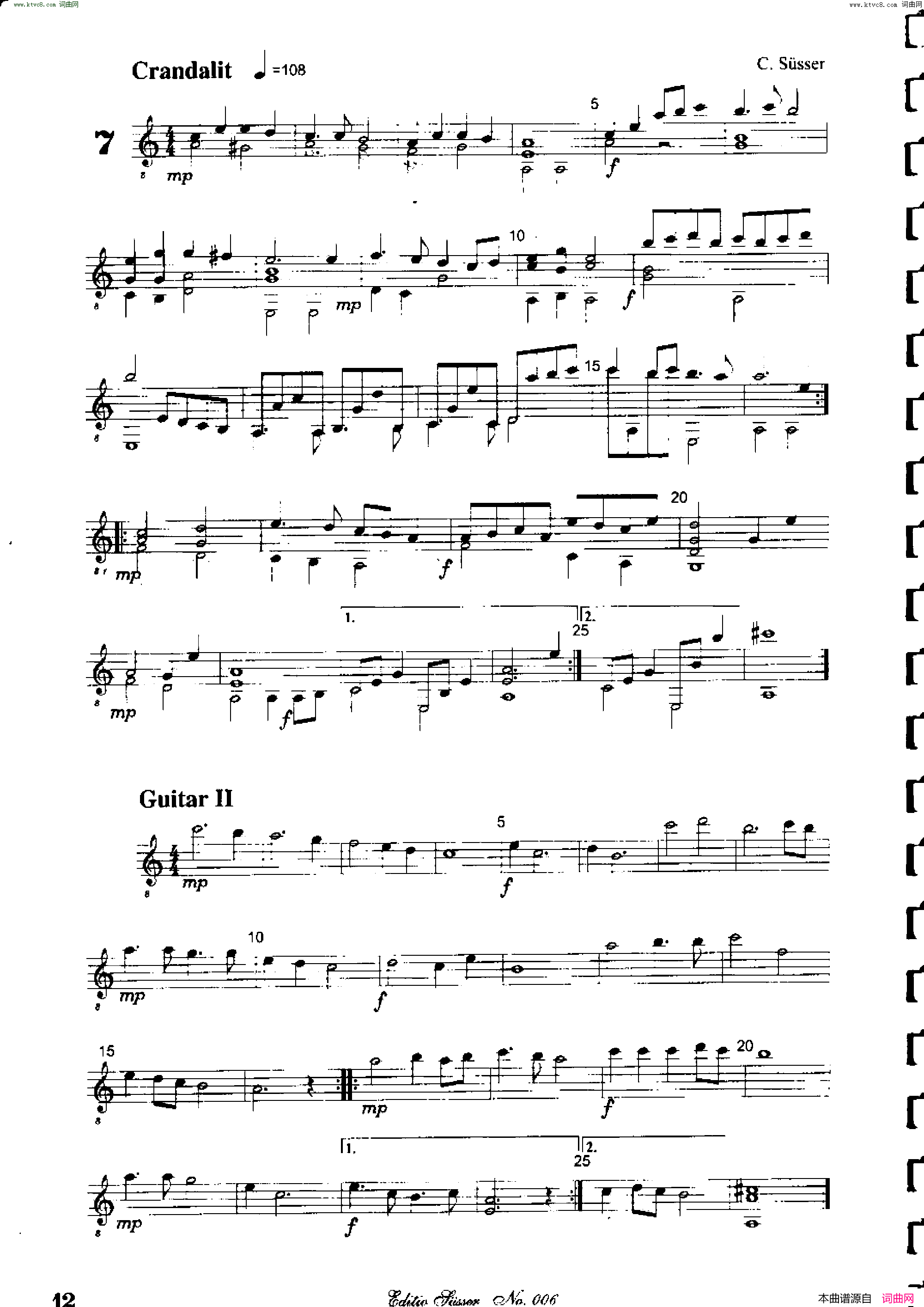 Classical guitar－Susser Ctibor_No 6, Fantazie ze sveta mineralu简谱1