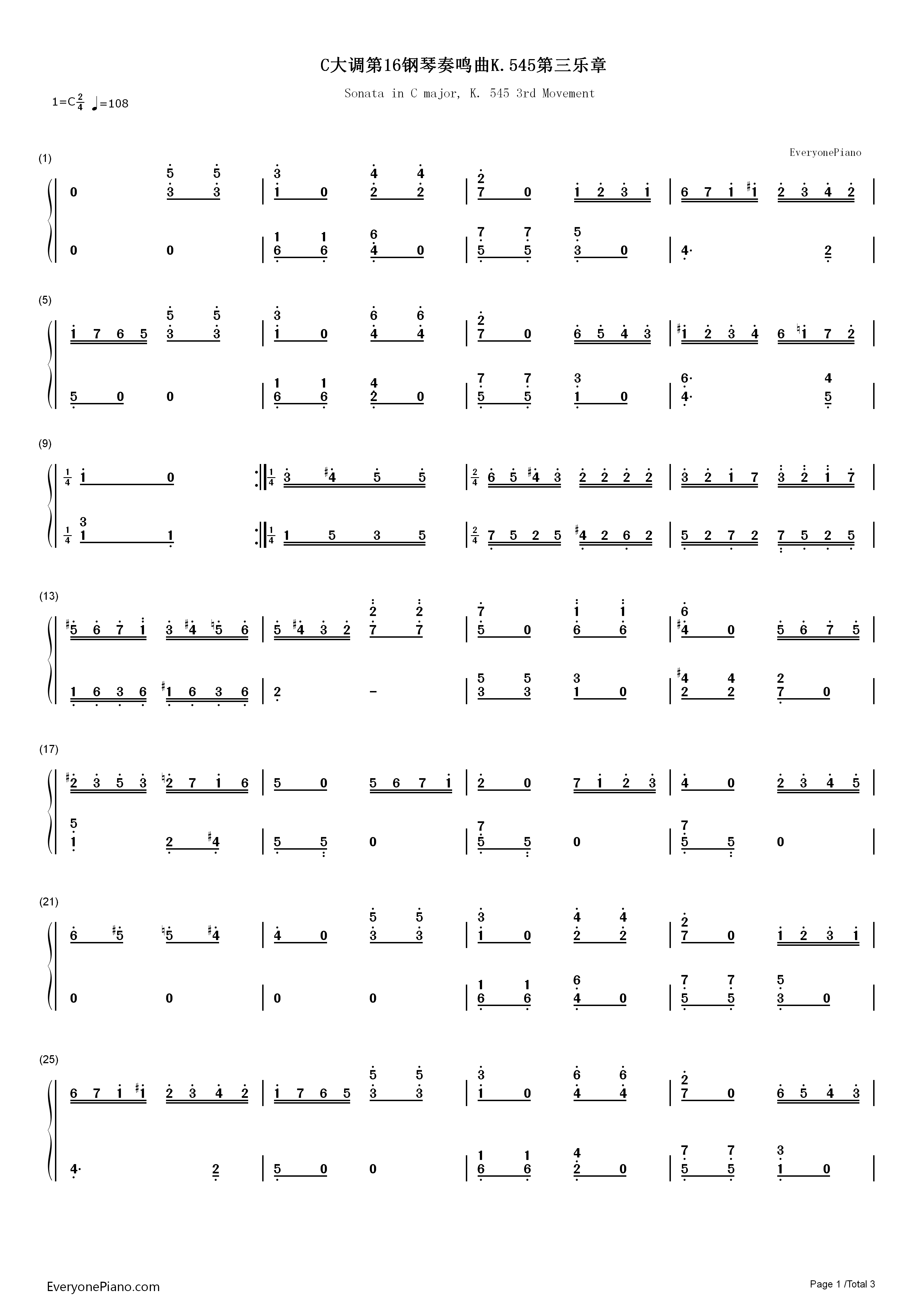 C大调奏鸣曲K.545第3乐章钢琴简谱-莫扎特演唱1