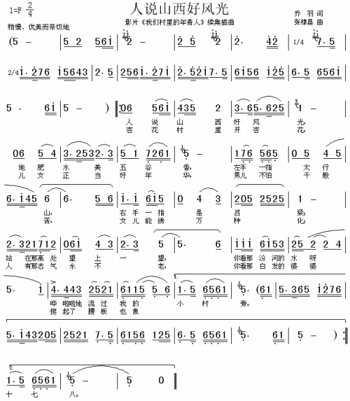 人说山西好风光《我们村里的年轻人》插曲简谱1