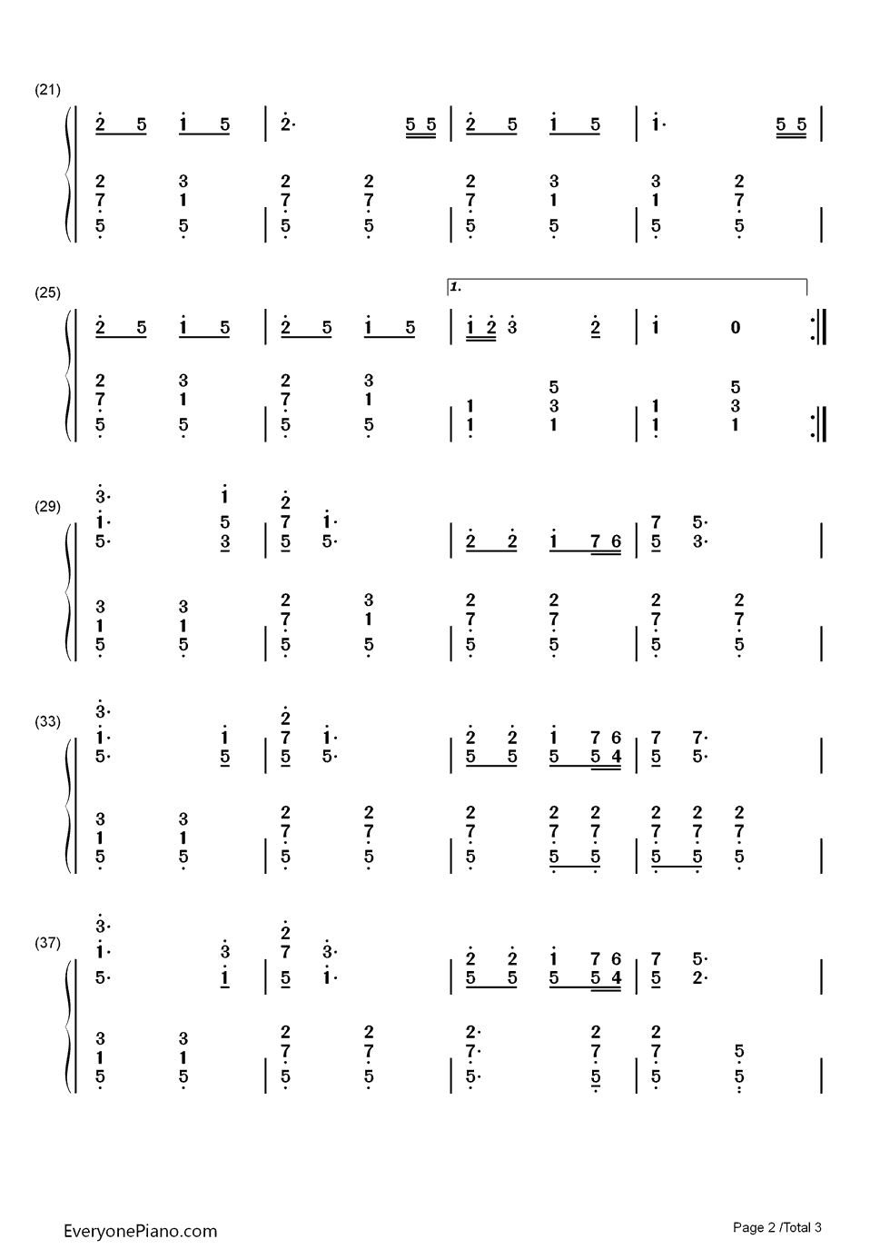 爱我中华钢琴简谱-数字双手-宋祖英2