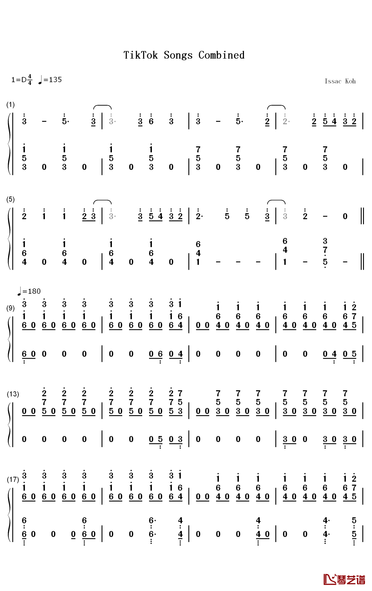 抖音最火英语歌曲串烧钢琴简谱-数字双手-Various Artists1