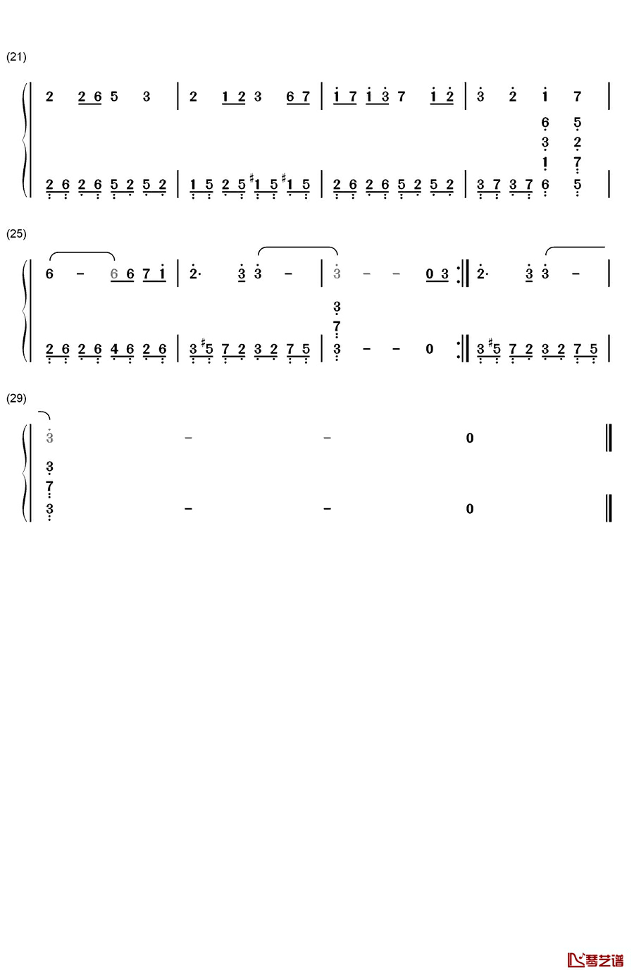 一人振り向いて钢琴简谱-数字双手-遥仰凰华2