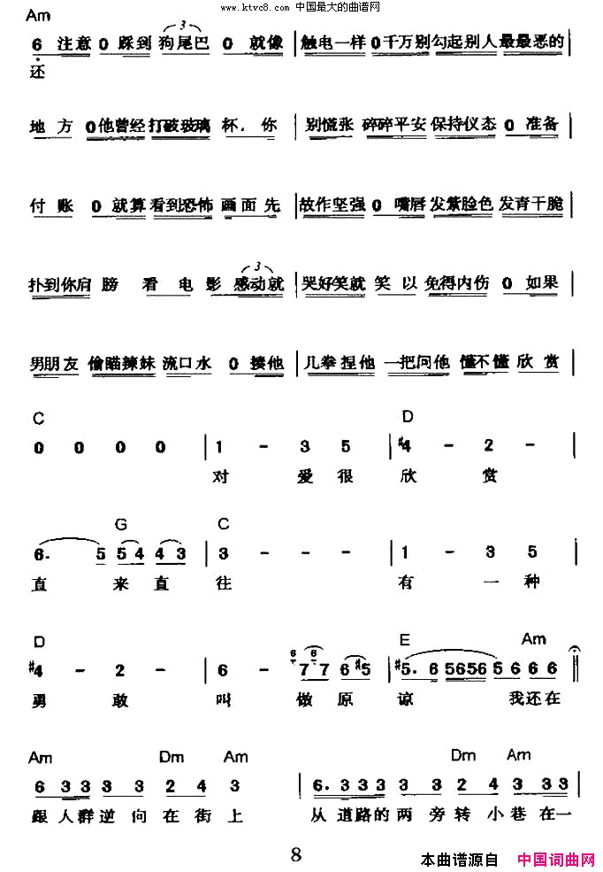 直来直往简谱-孙燕姿演唱-方文山/李偲菘词曲1