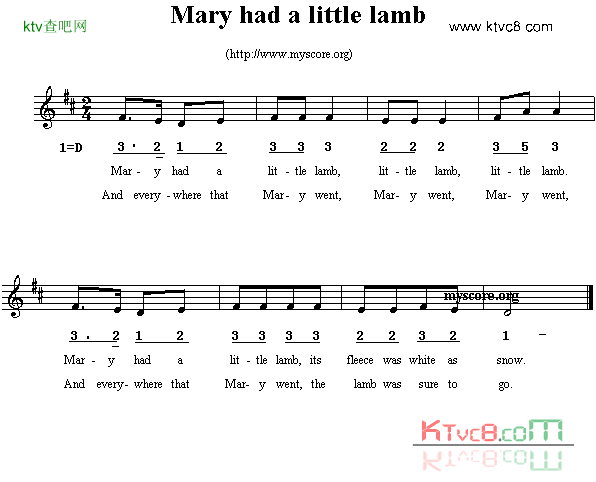 Maryhadalittlelamb线简谱混排版、英文儿歌简谱1