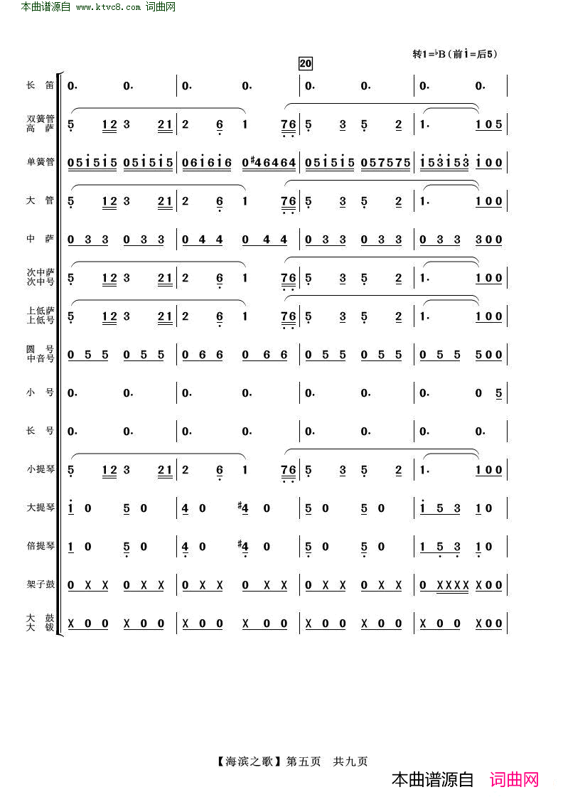 海滨之歌 管弦乐总谱简谱1