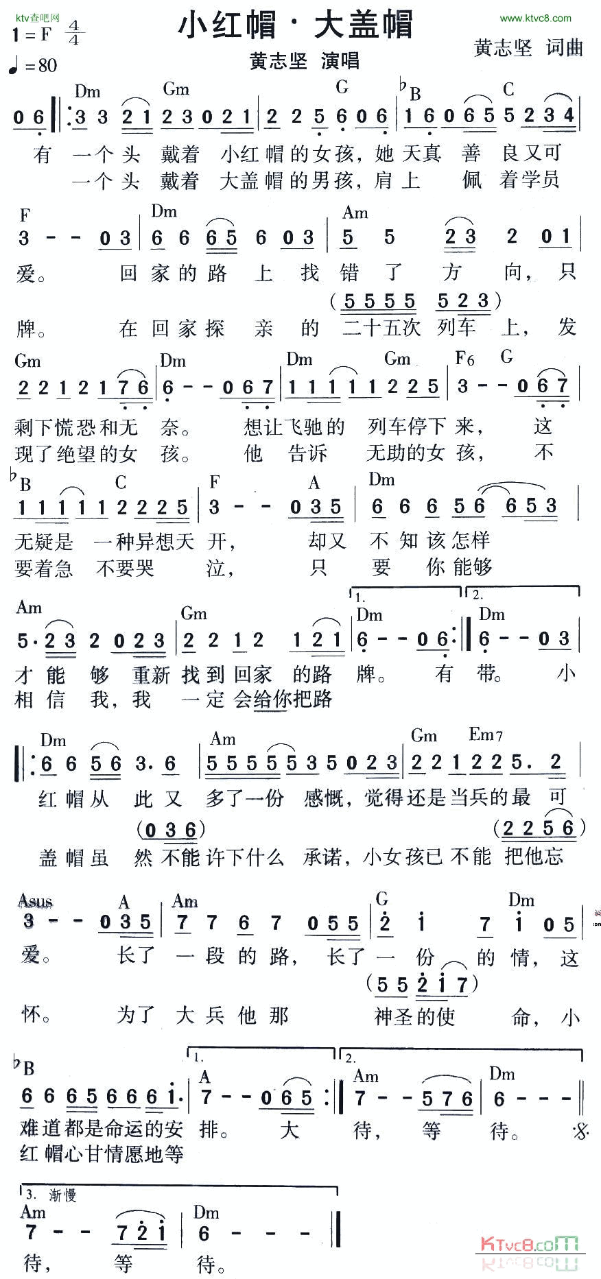 小红帽·大盖帽简谱-黄志坚演唱1