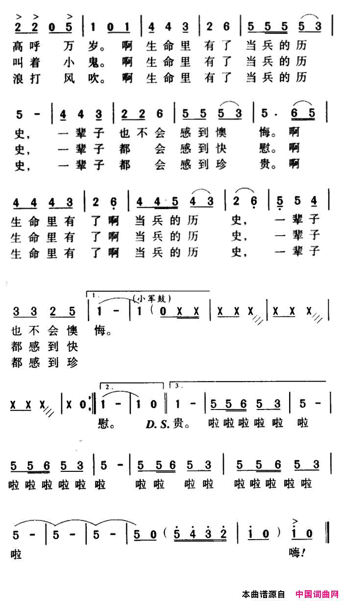 军歌金曲：当兵的历史简谱1