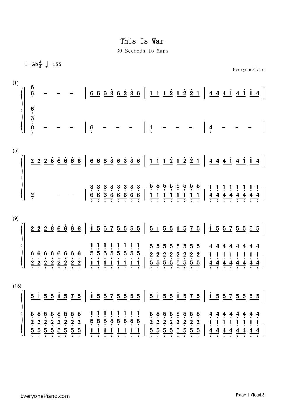 This Is War钢琴简谱-30 Seconds to Mars演唱1