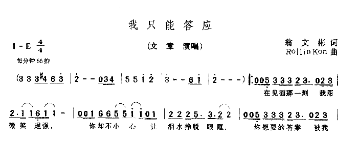 我只能答应简谱-文章演唱1