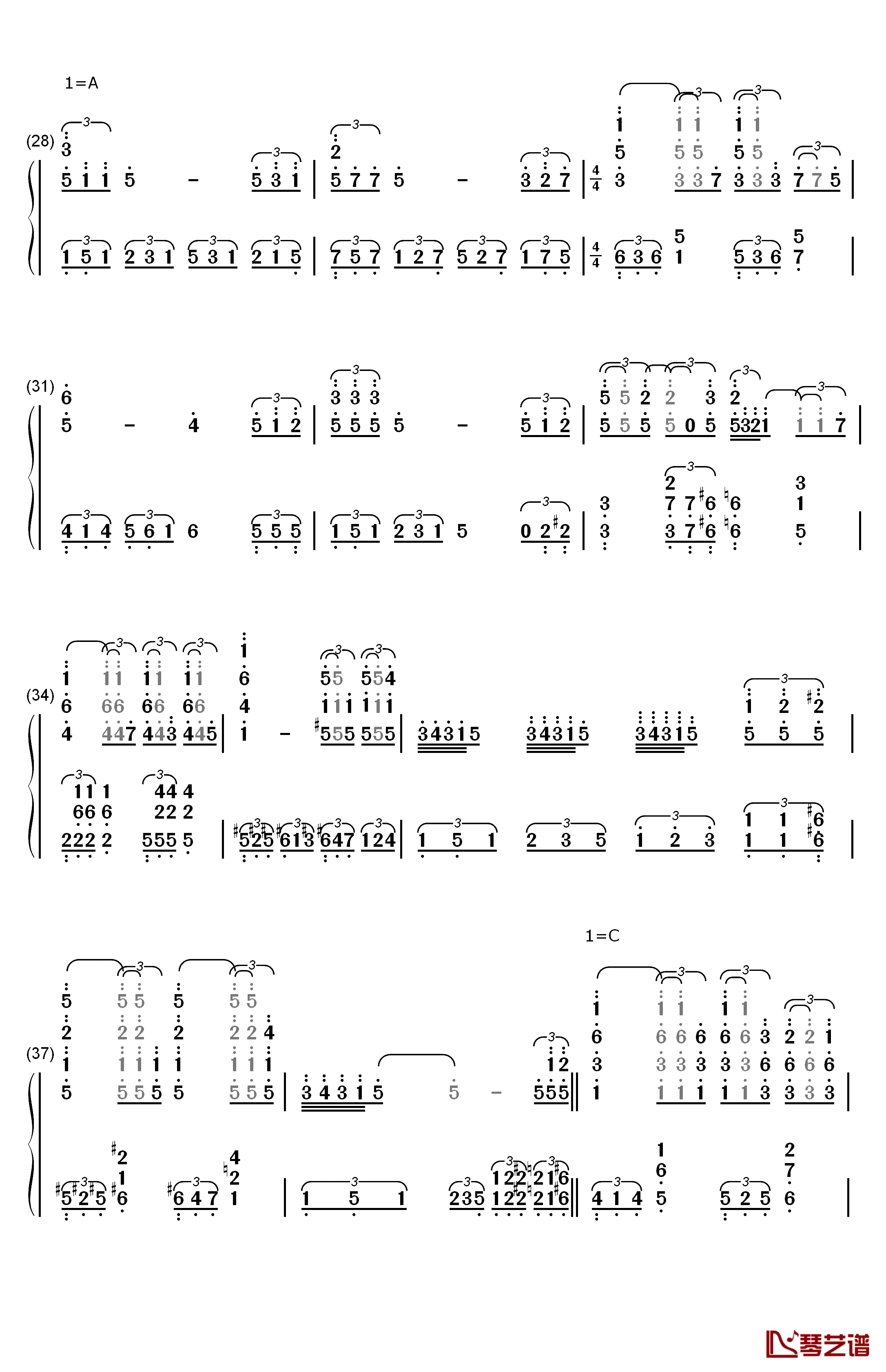 爱钢琴简谱-数字双手-莫文蔚3