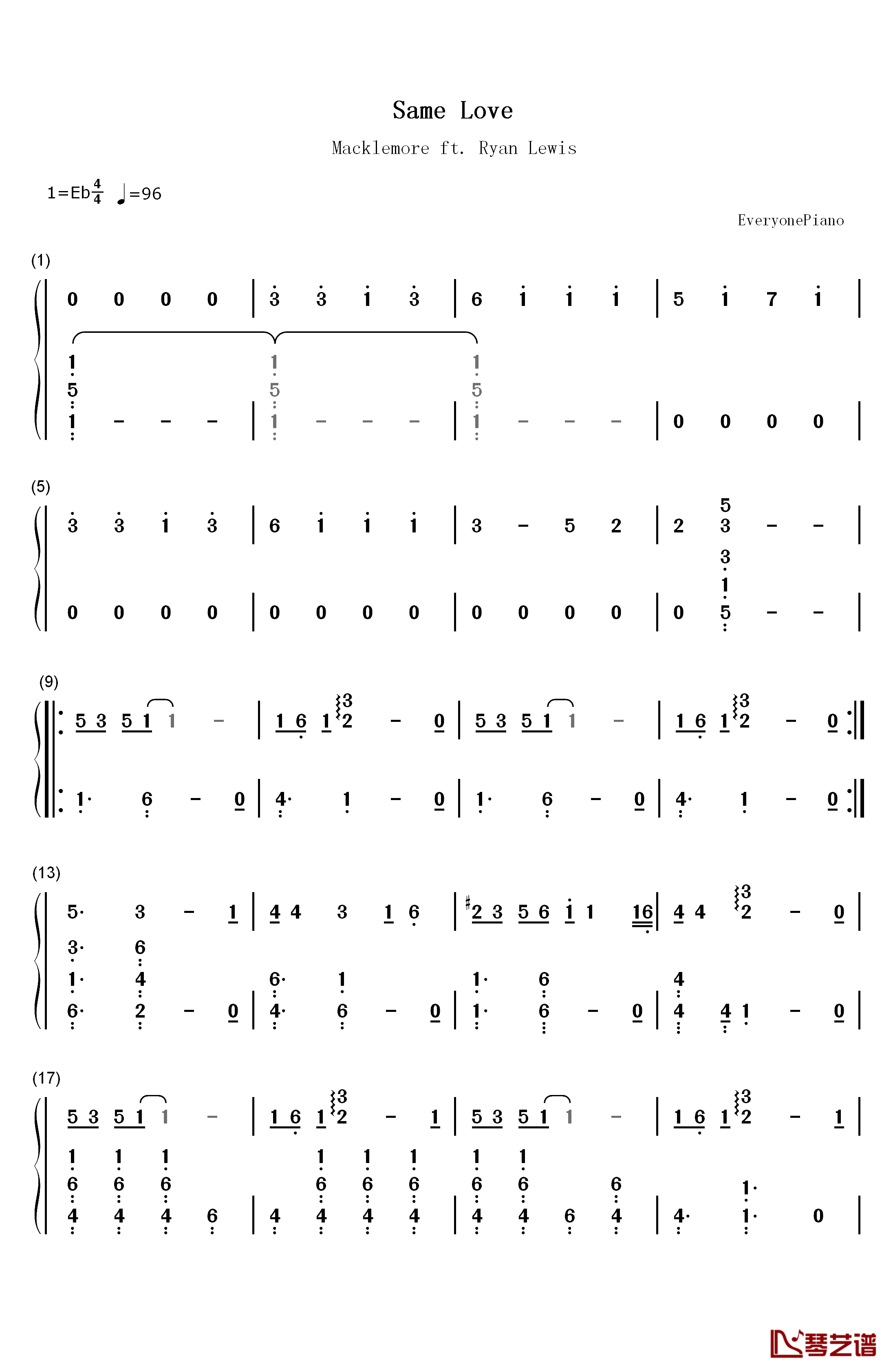 Same Love钢琴简谱-数字双手-Macklemore & Ryan Lewis1