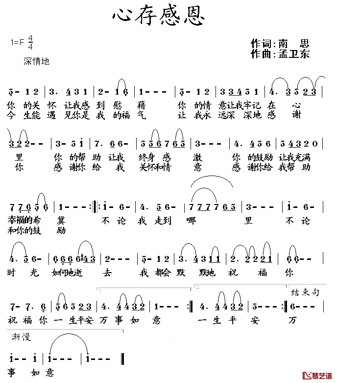 心存感恩简谱-江峰演唱1