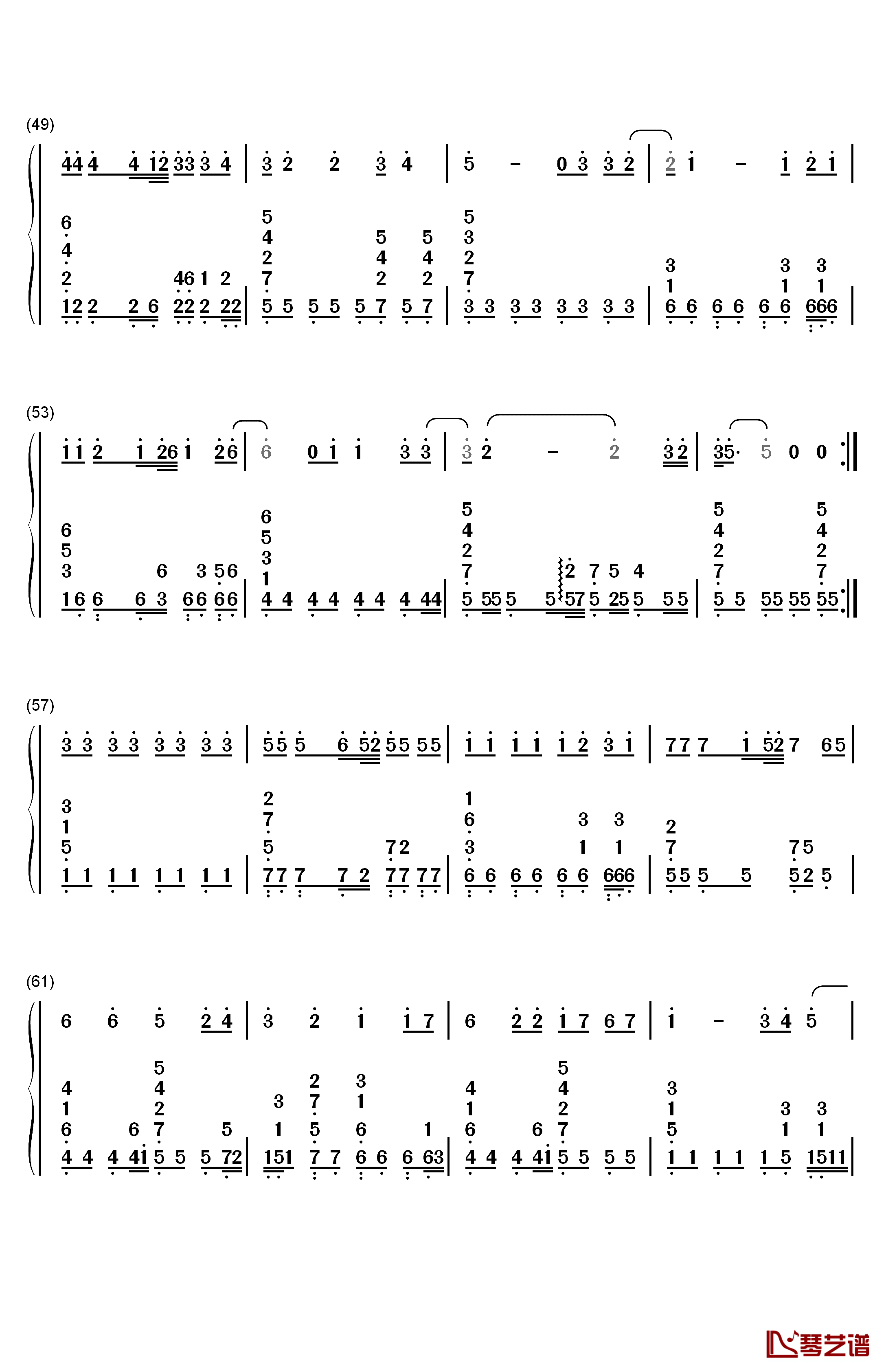 红日钢琴简谱-数字双手-李克勤4