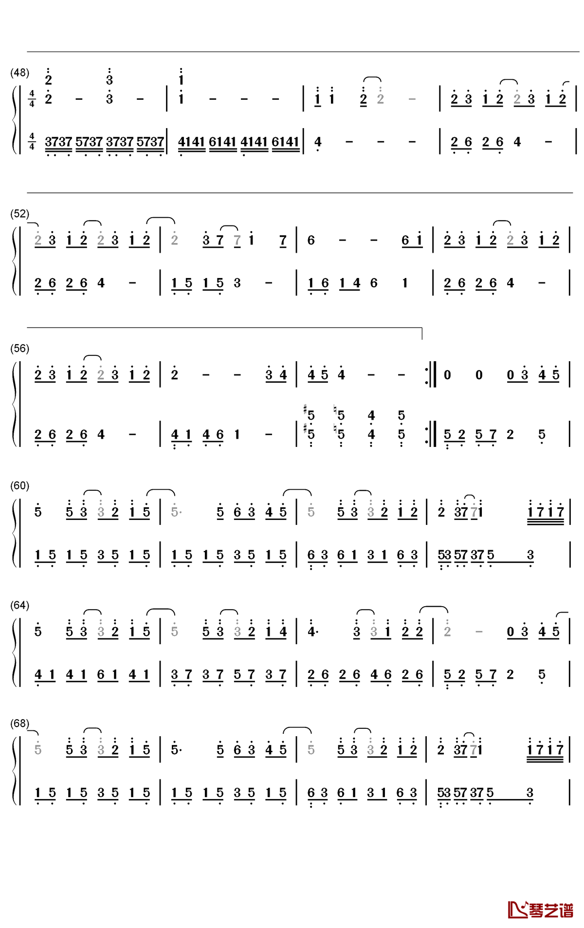 皆可钢琴简谱-数字双手-田馥甄3