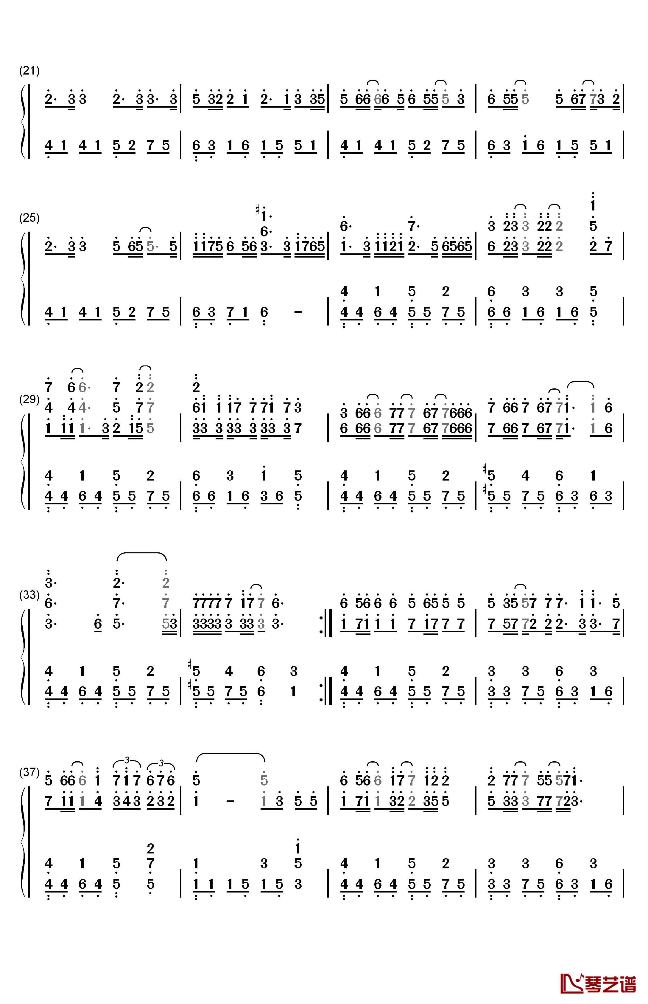 草木钢琴简谱-数字双手-若以止白2