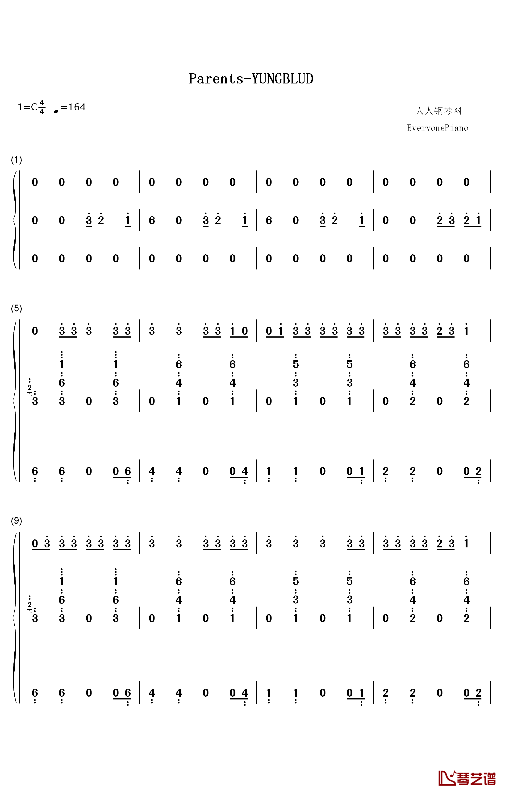 Parents钢琴简谱-数字双手-YUNGBLUD1
