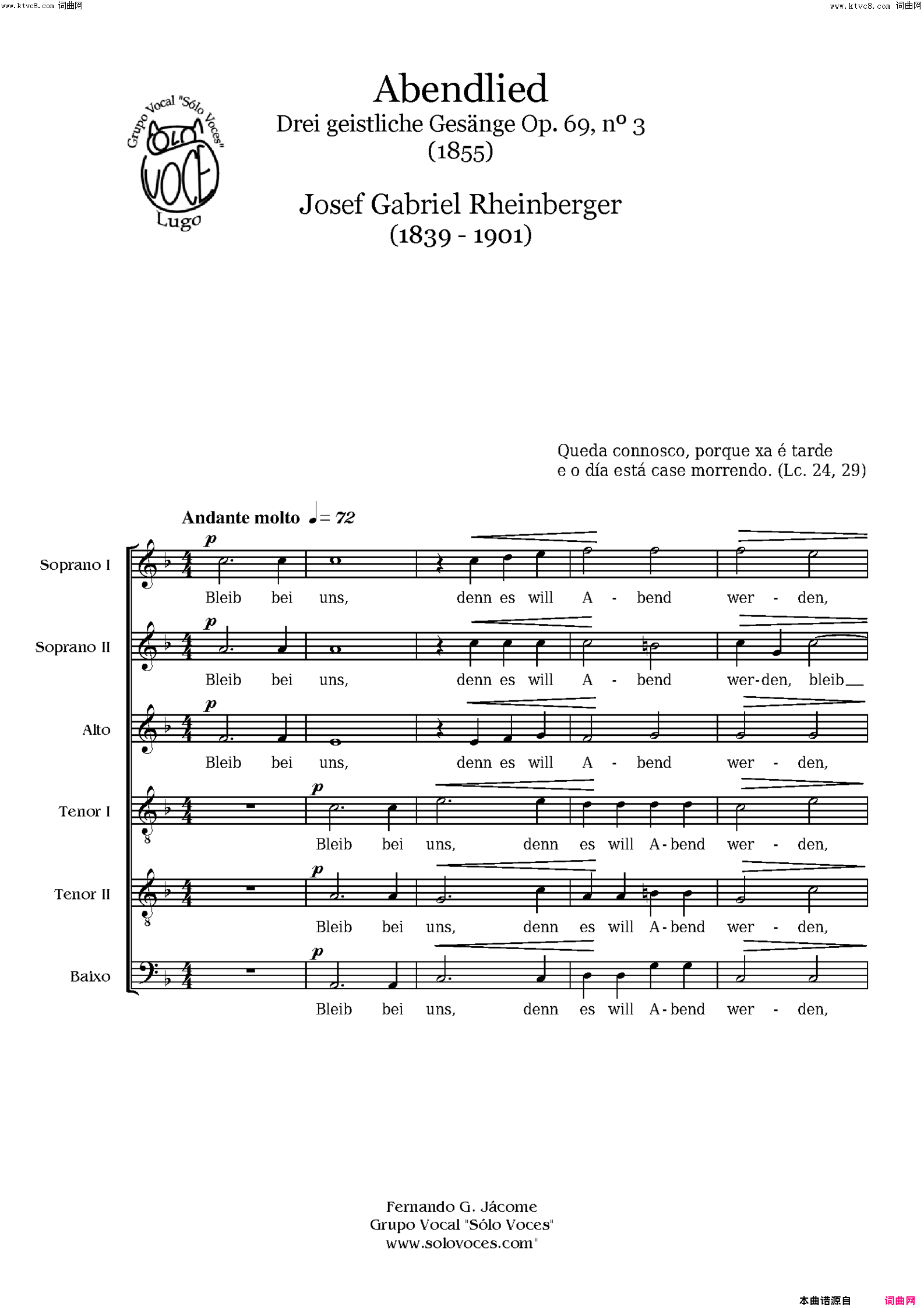abendlieddrei geistliche gesänge op·69,no3简谱1