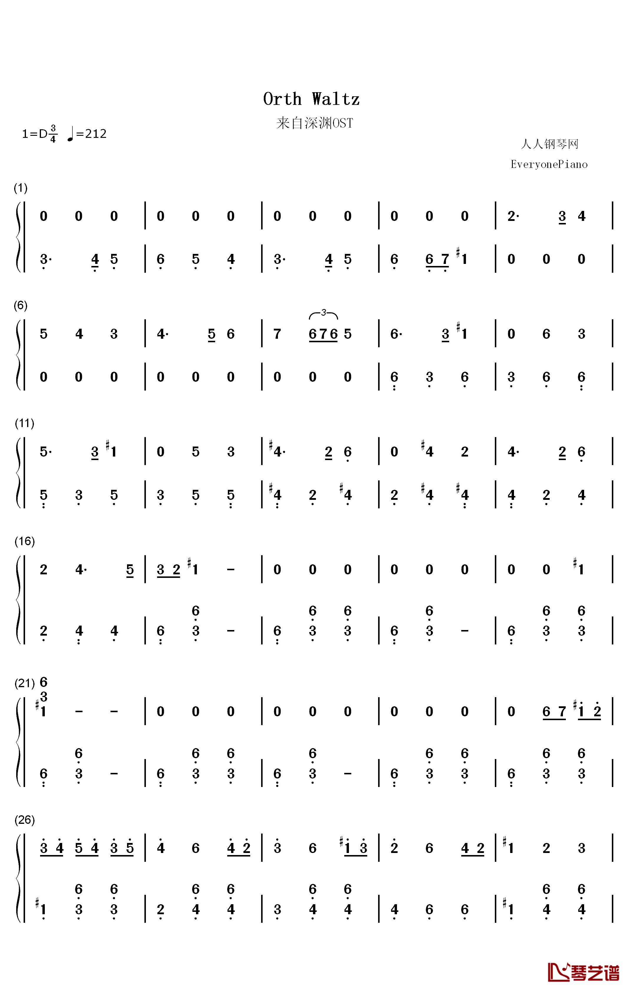 Orth Waltz钢琴简谱-数字双手-Kevin Penkin1