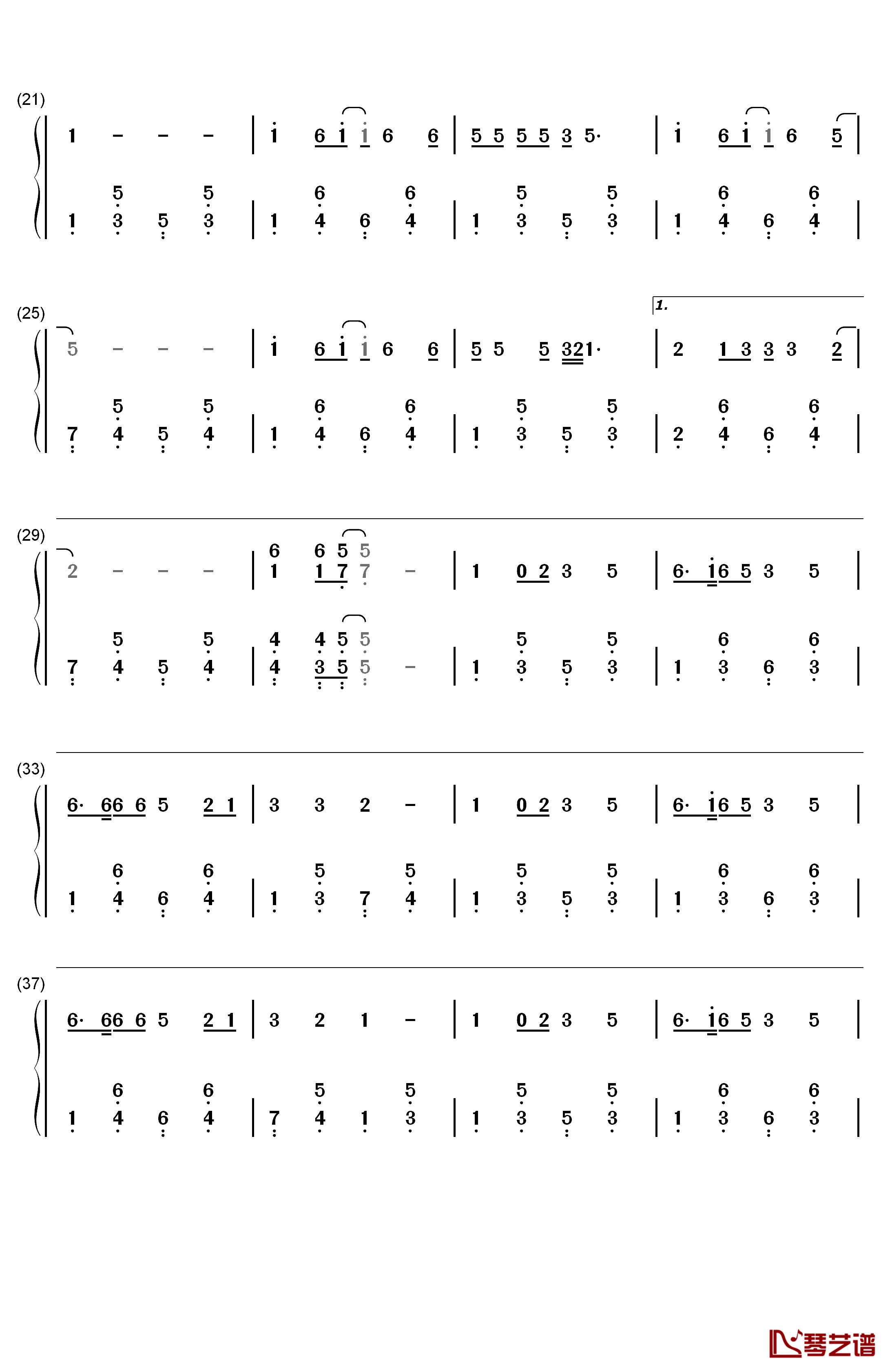 桃花朵朵开钢琴简谱-数字双手-阿牛2