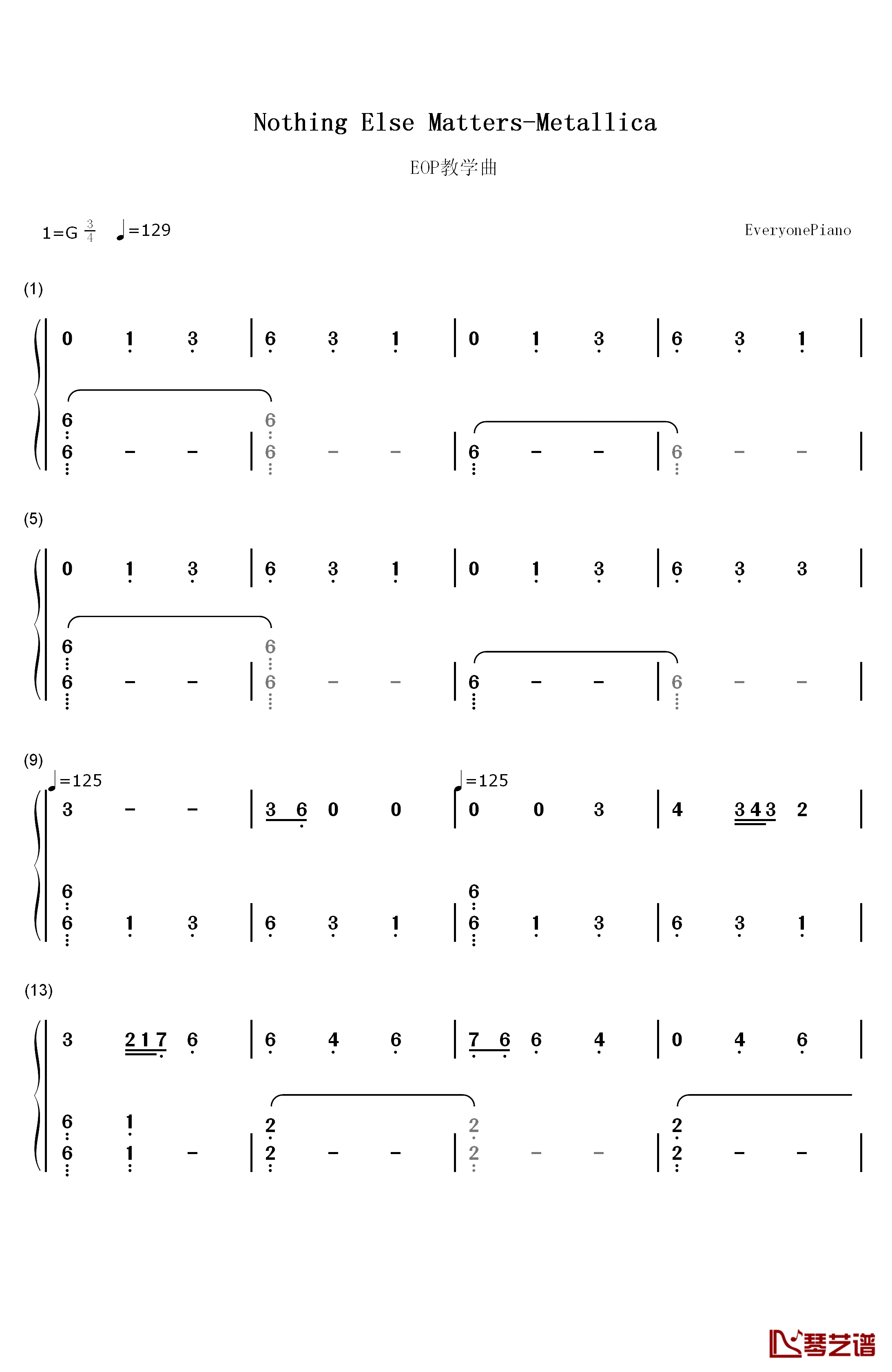 Nothing Else Matters钢琴简谱-数字双手-Metallica1