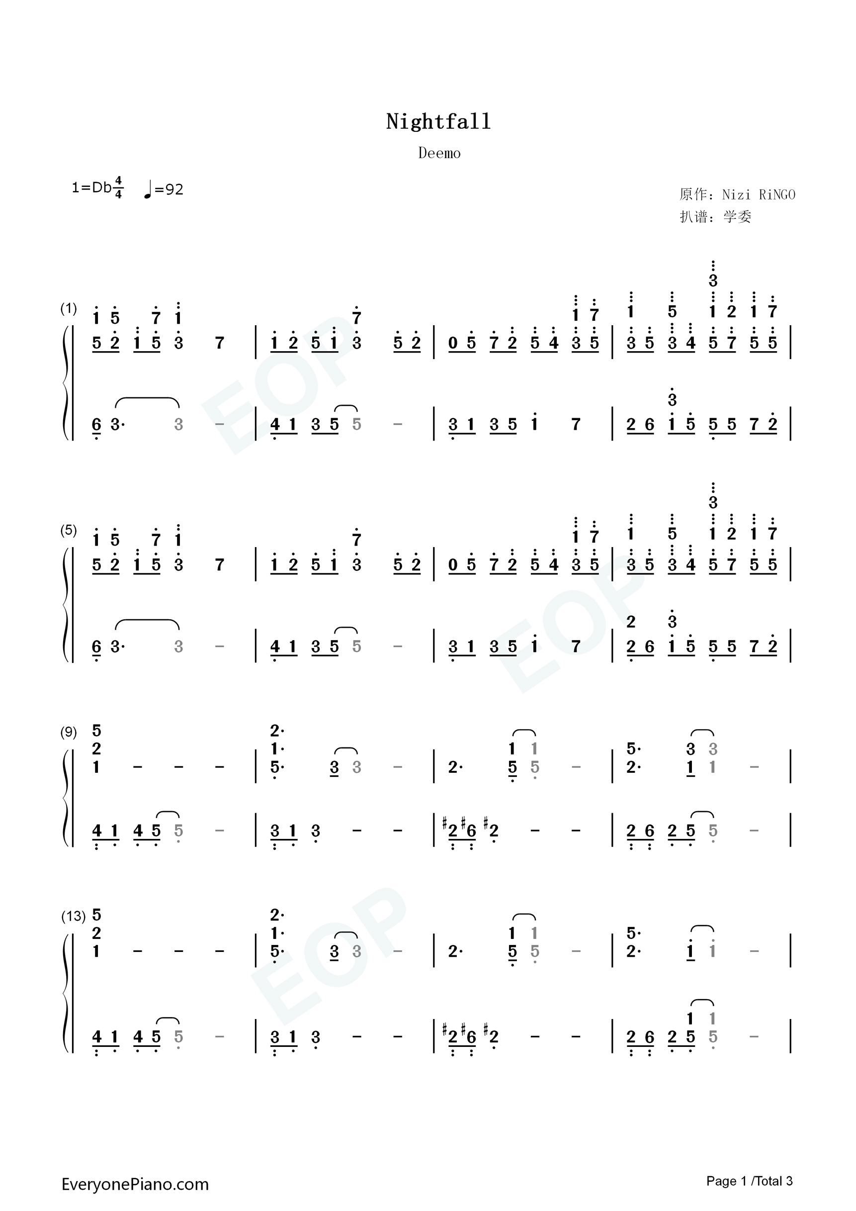 Nightfall钢琴简谱-Rayark演唱1