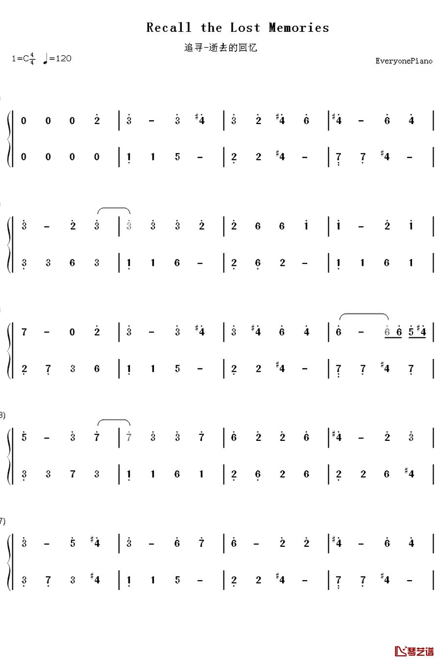 追寻钢琴简谱-数字双手-Music゛◆伤逝ゝ1