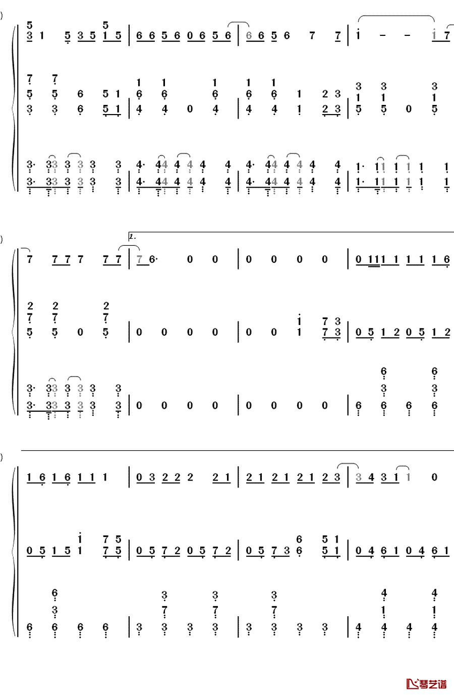 Fiction钢琴简谱-数字双手-Beast5