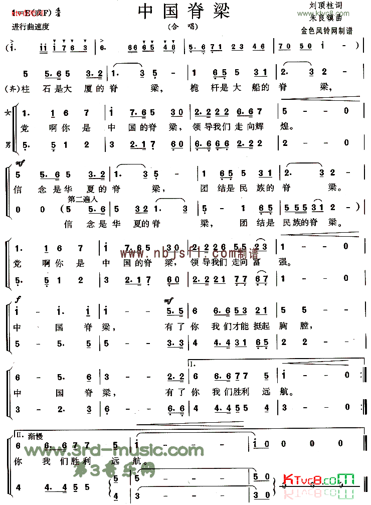 中国脊梁【合唱曲谱】简谱-德昌演唱-刘顶柱/朱良镇词曲1
