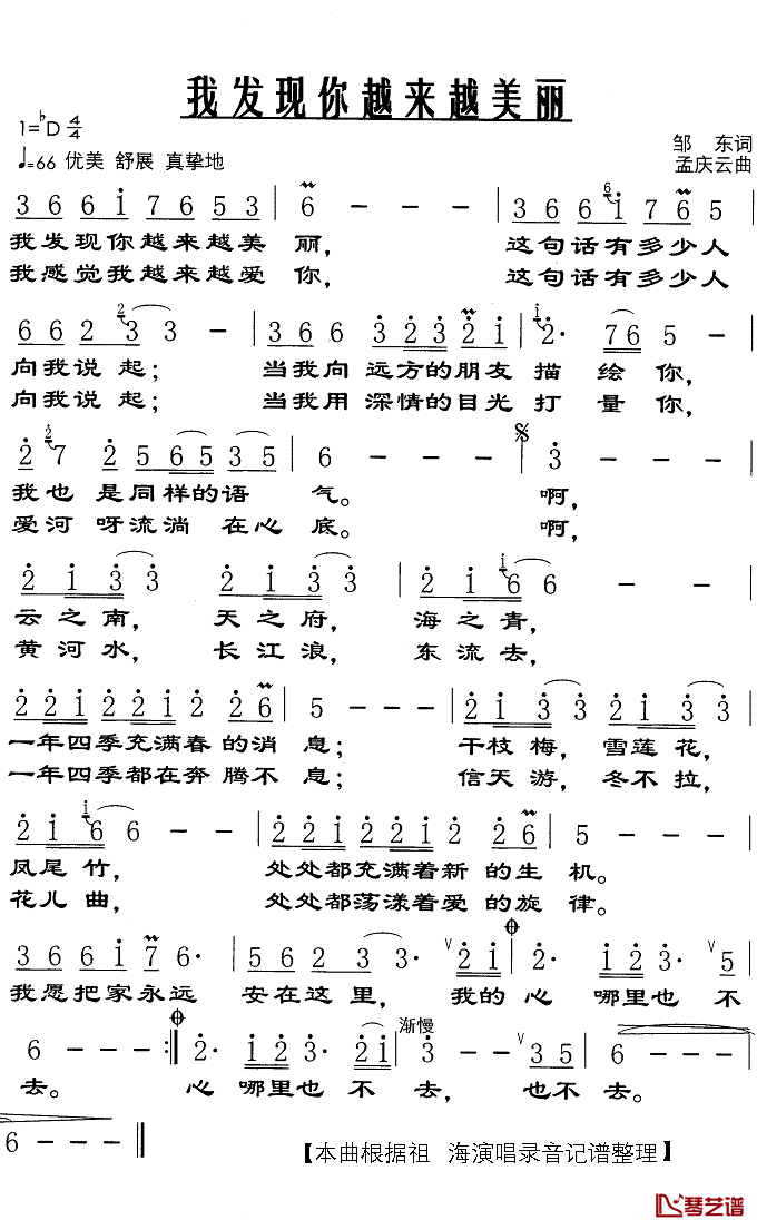 我发现你越来越美丽简谱(歌词)-祖海演唱-Z.E.Z.曲谱1