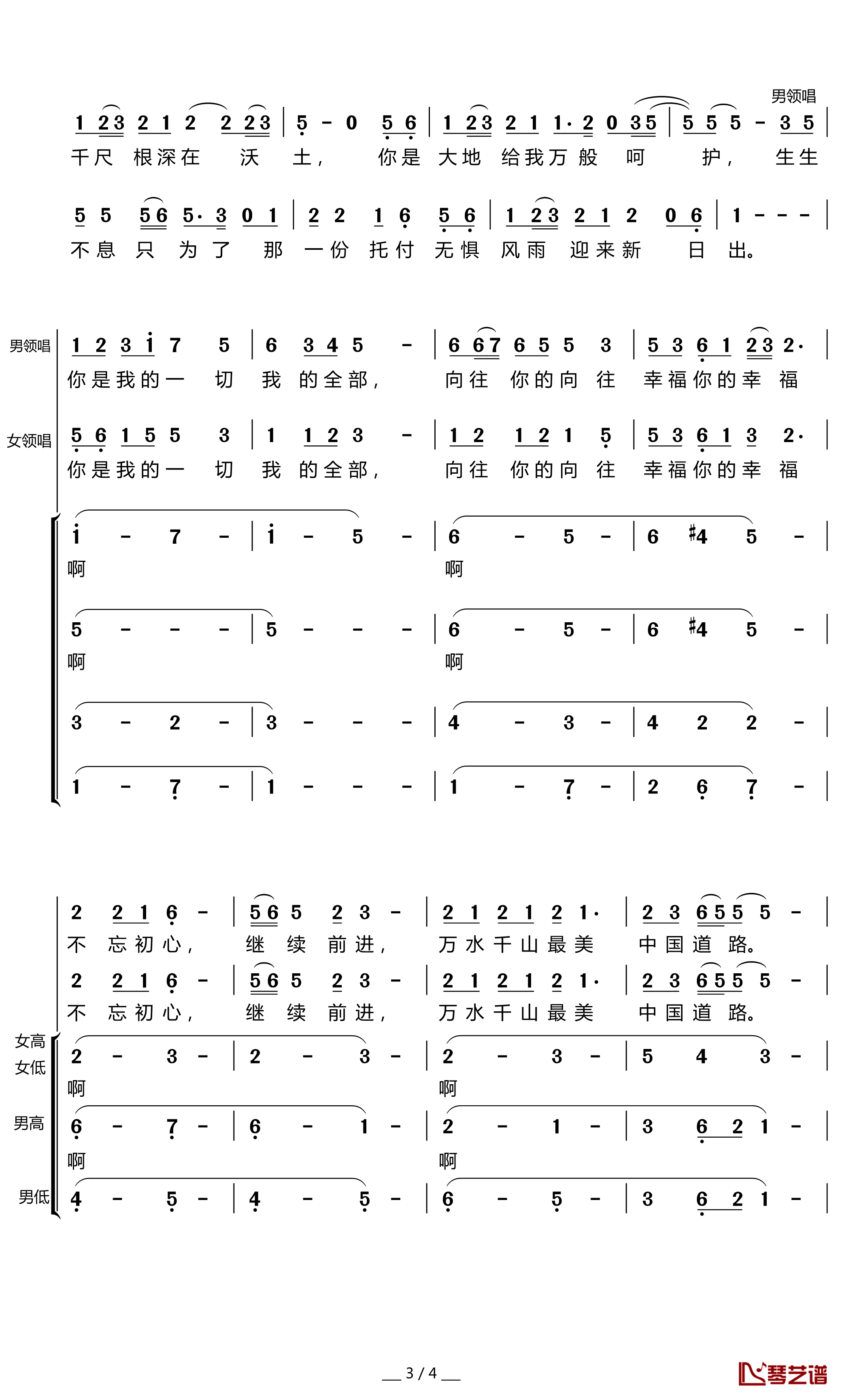 不忘初心简谱(歌词)-韩磊/谭维维演唱-暖儿曲谱3