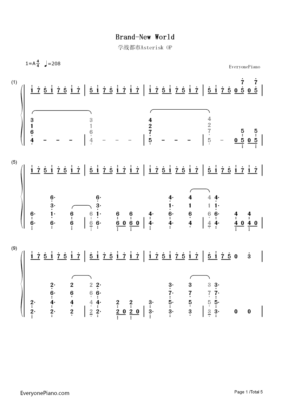 Brand钢琴简谱-数字双手-西泽幸奏1