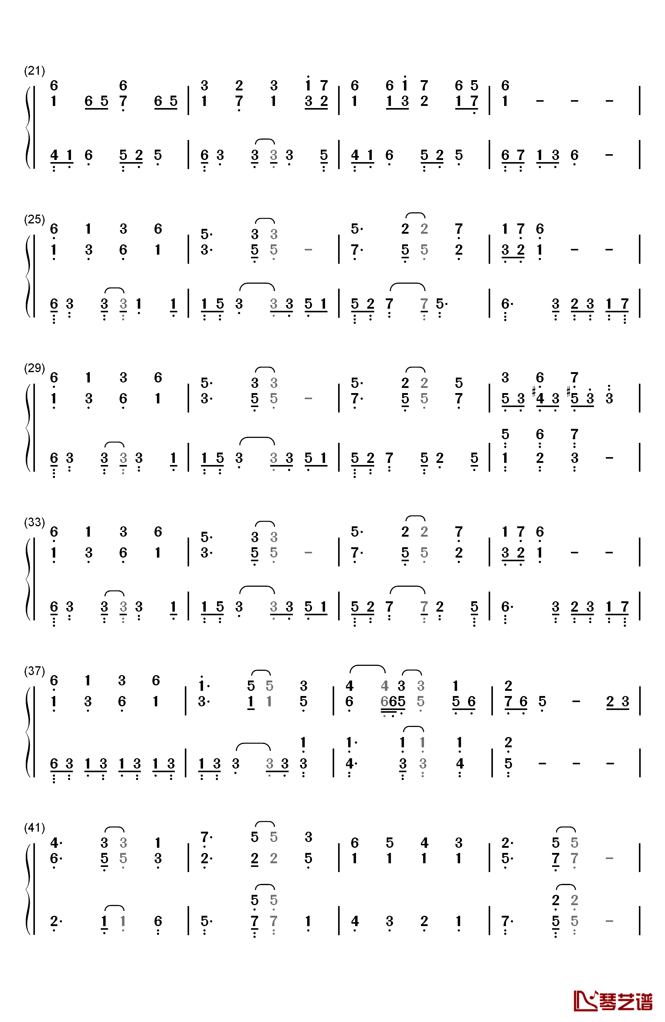 晨星钢琴简谱-数字双手-林海2