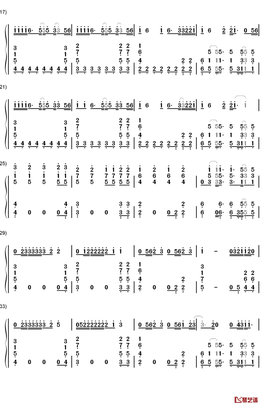 XOXO钢琴简谱-数字双手-EXO2