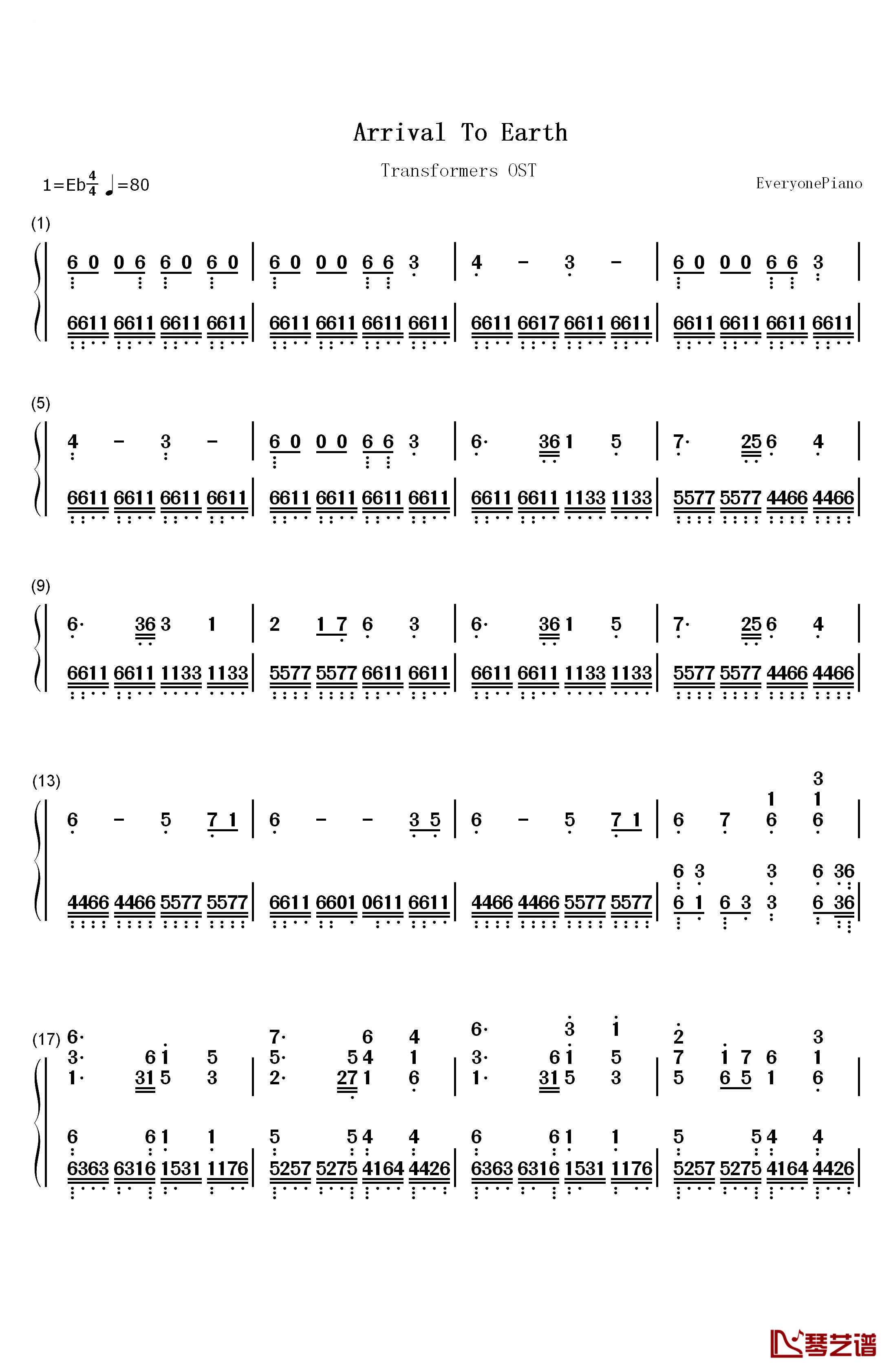 Arrival To Earth钢琴简谱-数字双手-Steve Jablonsky1