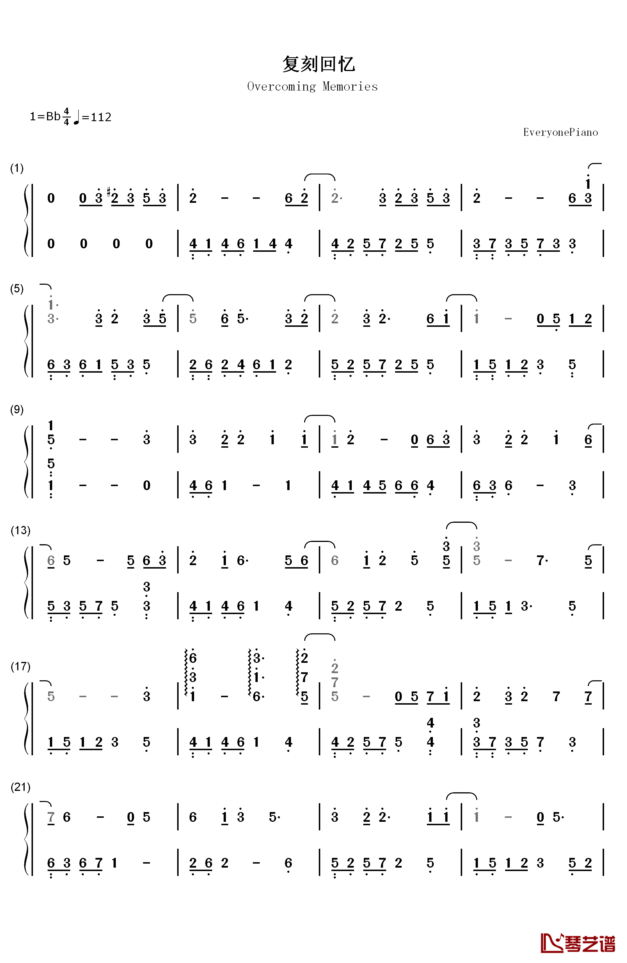 复刻回忆钢琴简谱-数字双手-薛凯琪1