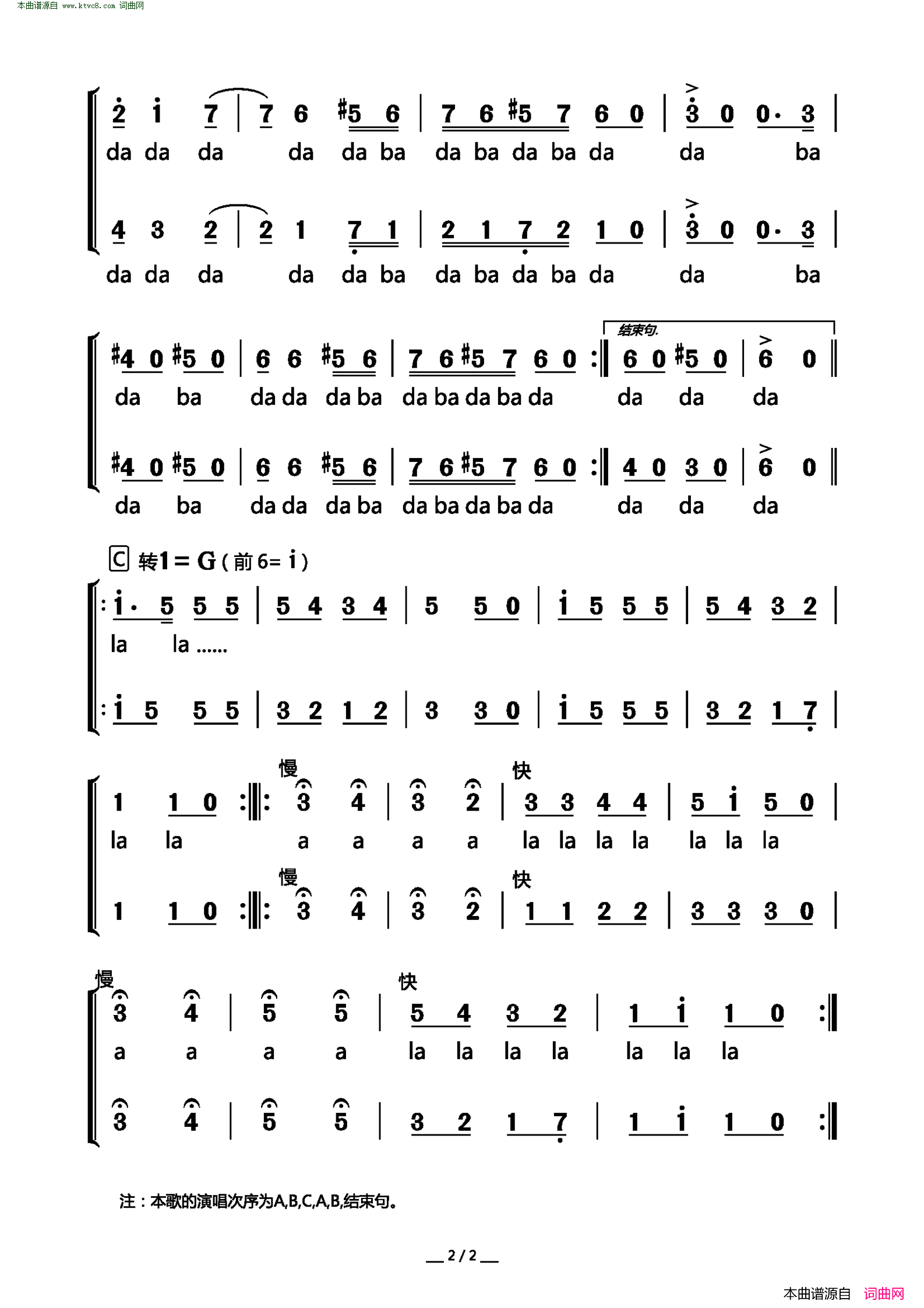 匈牙利舞曲第五号 二声部合唱简谱1